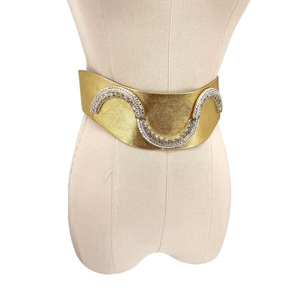 Vintage 80s Henryks Bijoux Gold Genuine Leather Austrian Crystal Belt main image 6